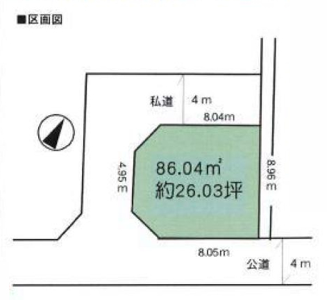上尾駅　徒歩26分　土地面積:86.04平米 ( 26.02坪 )　