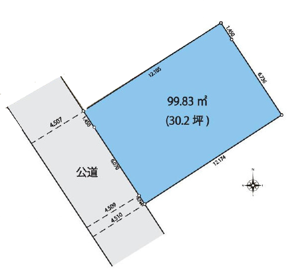北上尾駅　徒歩25分　土地面積:99.83平米 ( 30.19坪 )　