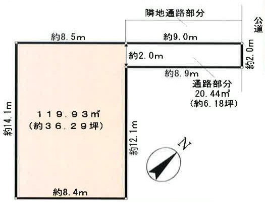 北上尾駅　徒歩17分　土地面積:119.93平米 ( 36.27坪 )　
