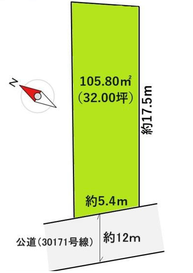 北上尾駅　徒歩20分　土地面積:105.8平米 ( 32坪 )　